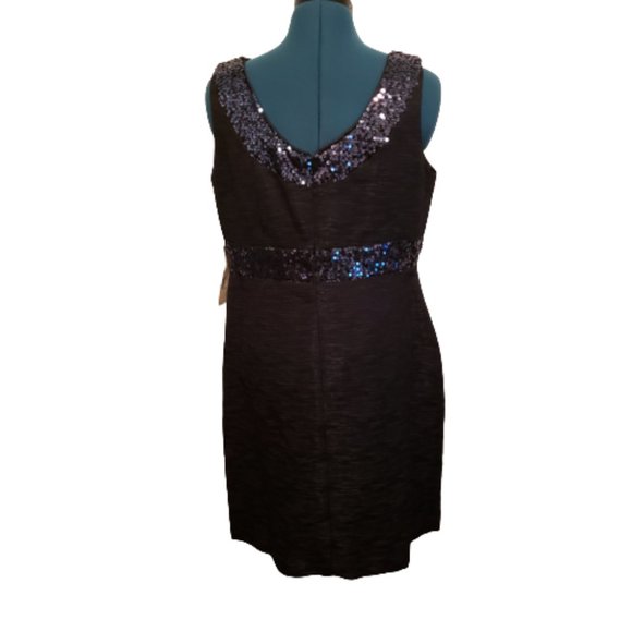 Evan Picone Midnight Blue Sequin Trim Sheath Dress - Picture 2 of 13